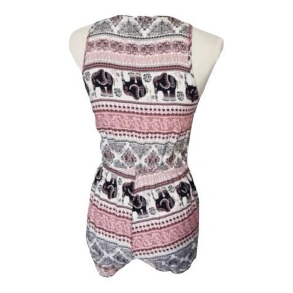 Sleeveless Romper Size M Pink Elephant Print Elastic-Waist 1/2-Zipper Pockets - Picture 3 of 10